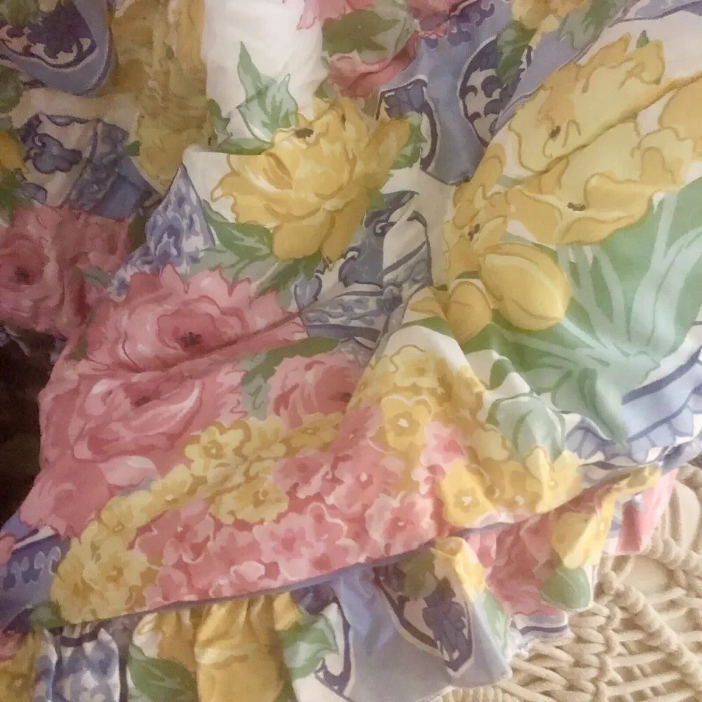 Lady Pepperell Vintage Twin Comforter Blue Ginger Jar Reversible Ruffled Rare